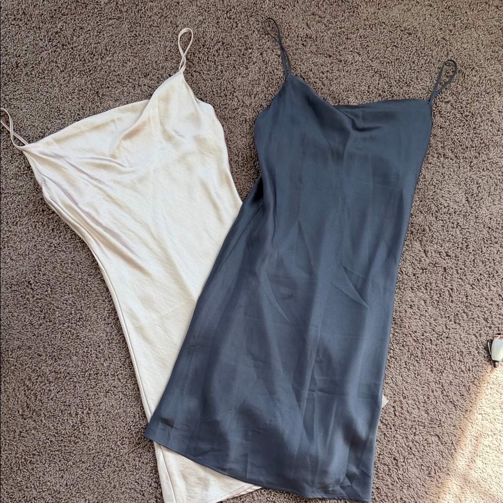 Abercrombie & Fitch Dual Satin Slip Dress Set in Black and Cream